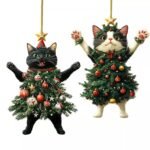 Funny Black and White Cats Christmas Ornament