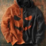 Men's  Halloween Contrast Hooded Drawstring Sweater