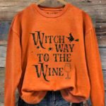 Women's Halloween Witch Way To The Wine Print Sweatshirt